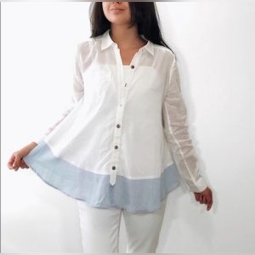 We The Free Button Up Semi Sheer Shirt Size-Small